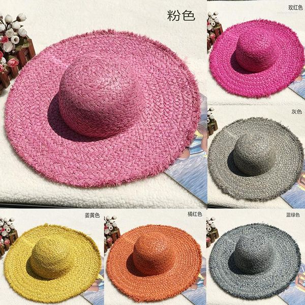 Sombreros de ala ancha, sombrero de paja Lafite colorido, parte superior redonda para mujer, tejido de verano, sol Panamá, venta al por mayor