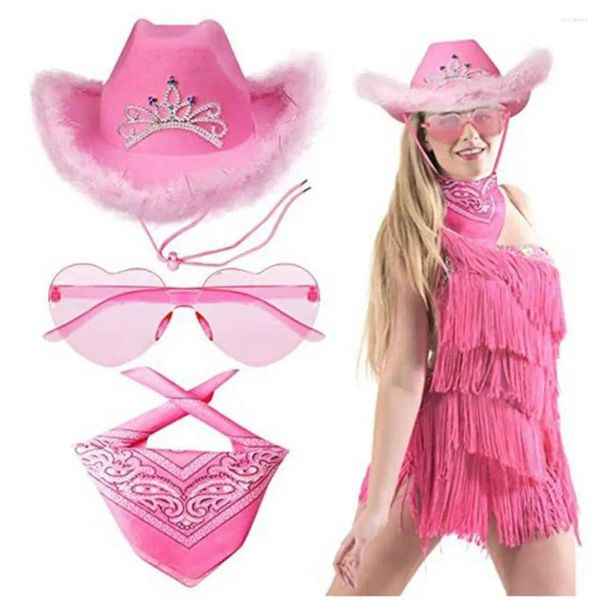 Chapeaux à large bord Chapeau de cowboy Lunettes Écharpe Vintage Rose Ensemble Style occidental Anti-UV Parasol Cosplay