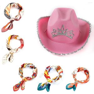 Hombo de vaqueros de borde ancho para mujeres con bufanda de seda cuadrada Western Girl Tiara Tiara Capboy Tap Fiesta de vacaciones de vacaciones