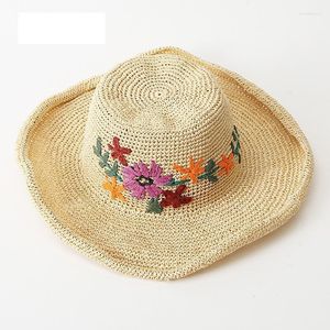 Sombreros de ala ancha Crochet Playa Sombrero de paja Mujeres Flores de verano Sombrilla tejida a mano Pescador Transpirable Japón Corea Bucket HatWide Davi22