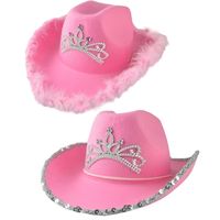 Chapeaux à large bord couronne rose casquettes de cow-boy Western chapeau de cow-girl pour femmes fille plume bord brillant paillettes diadème chapeaux de cow-girl fête Fedora casquettes 220907