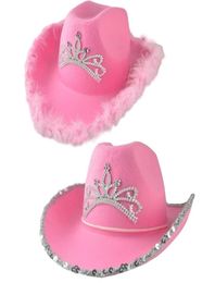 Chapeaux à bord large couronne rose Cowboy Caps Western Cowgirl Cowgirl For Women Girl Feather Edge Sequins Shiny Tiara Cowgirl Hats Party Fedor7712487