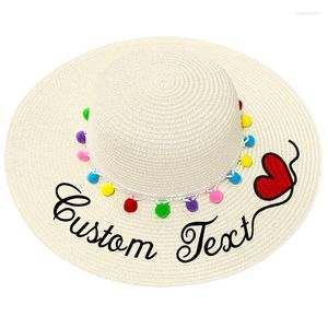 Brede rand hoeden op maat gemaakte borduurtekst logo je naam vrouwen zon hoed gemengde kleur pompon large strak strand feest cadeau druppel eger22