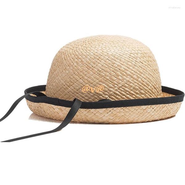 Sombreros de ala ancha lindo lazo Bowknot sombrero de verano sombrilla paja protección solar jugador de bolos regalo de playa para niño niña escuela desgaste diario Oliv22