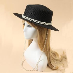 Chapeaux à large bord Designer collier de perles soleil pour femmes été plage dames noir chapeau de fête en gros