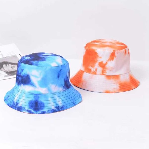 Chapeaux à large bord Double Face Tie Dye Flat Top Protection solaire Femmes Chapeau De Pêche Pliable Ombre Extérieure Printemps Été Pêcheur Chapeau Basin Cap R230308