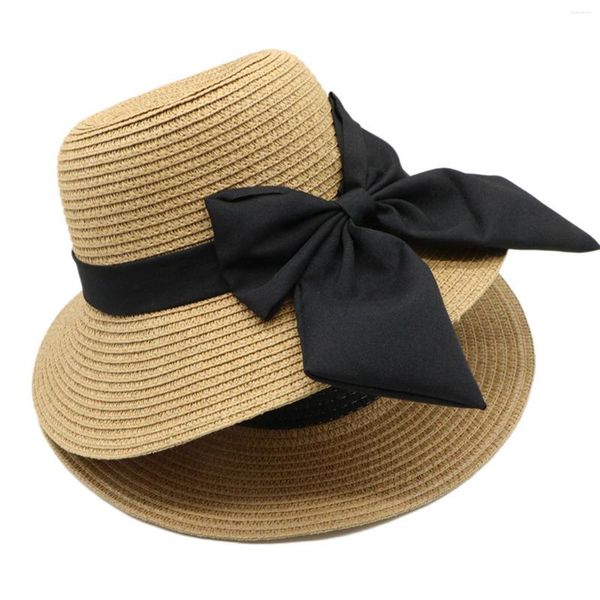 Chapeaux à large bord élaboré mode féminine tricot couleur unie bowknot casquettes françaises respirant doux dans le chapeau pour le voyage de plage de soleil