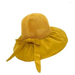 Chapeaux à large bord élégant chapeau de plage coupe-vent sangle doux femmes été UV preuve casquette de pêche pliable fournitures de plein air