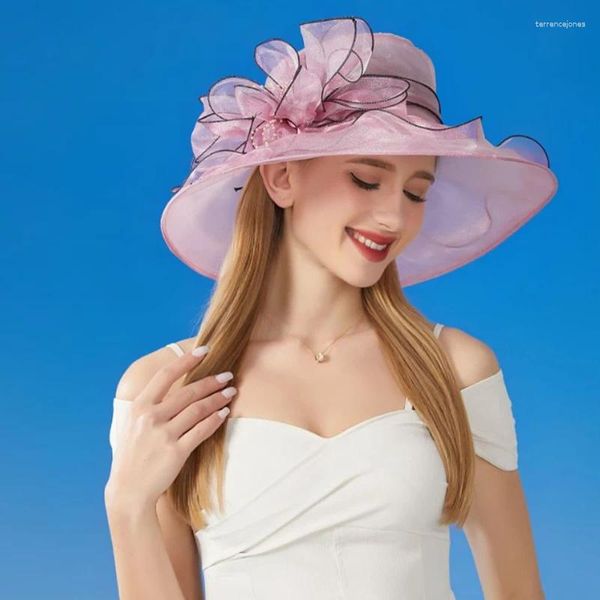 Chapeaux à large bord élégant chapeau d'arc crème solaire été pliable maille fleur protection solaire casquette dame mariage plage mode