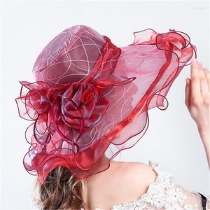 Chapeaux à bord large élégant Red / Gol Creative Summer Hat Fashion Travel Visor Big For Women Chapeau ETE Femme Scot22