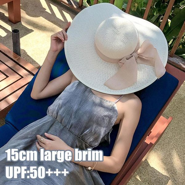 Chapeaux à large bord Style élégant été grand chapeau de paille adulte femmes filles mode soleil Uv protéger grand arc plage