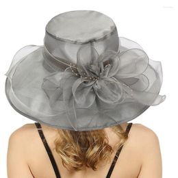 Brede rand hoeden elegante dames voor vrouwen groot bloemen net garen fedora zomer zon vintage capswide