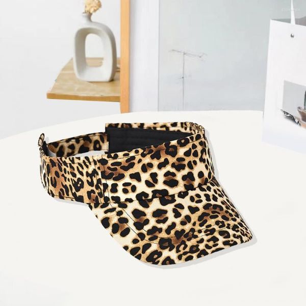 Sombreros de ala ancha Techo vacío Estampado de leopardo Sujetador ajustable Cinta Sombrero para el sol Mujeres Tenis extendido Deporte Accesorios de moda