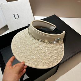 Brede randmutsen lege top voor vrouwen mode strass Min Letter Sun elegant Ladys Visor UV Protection Sunshade Summer Hat