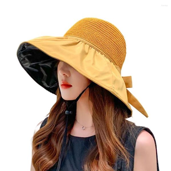 Sombreros de ala ancha para disfrutar del aire libre con estilo: el sombrero para el sol femenino con tamaño grande es flexible y resistente a los rayos ultravioleta en negro
