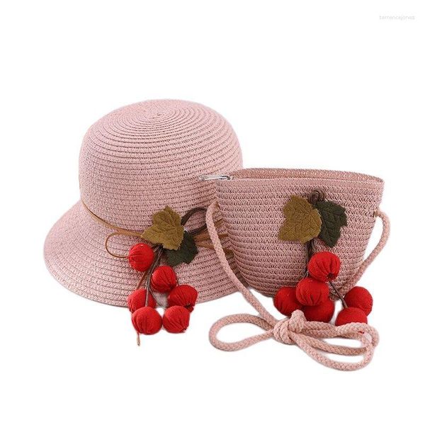 Chapeaux à large bord Europe amérique Fruit rouge Parent-enfant chapeau de soleil sac ensemble été marque plage paille Hst pour fille femmes enfant casquette