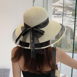 Brede rand hoeden fantastische dame zomer hoed mesh patchwork ronde elegante vakantie zoete stijl strand stroming hoofddeksel