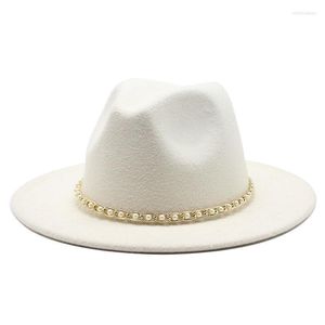 Chapeaux à large bord Mode 18 Couleurs Hommes Femmes Feutre De Laine Chapeau Fête Formelle Jazz Trilby Fedora Gland Jaune Blanc Rose Panama Cap Elob22