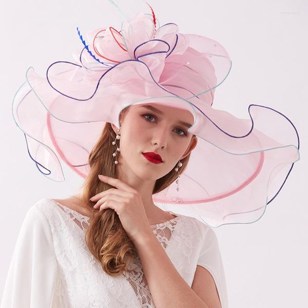 Sombreros de ala ancha Moda Big Bow Hat Mujeres para vestido de novia Fedora plegable Lady Sun