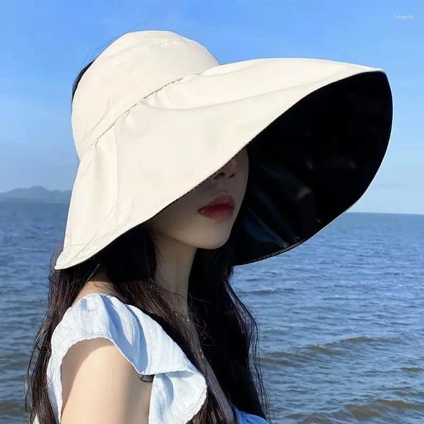 Sombreros de ala ancha Moda Pegamento negro Vacío Top Sol para mujeres Verano UV Sombrero Big Beach Ladies Shell Panamá Floppy