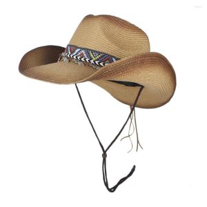 Brede rand hoeden mode Boheemse kwastje vrouwen holle westerse cowboy hoed dame zomer stroomom sombrero hombrero strand cowgirl jazz zon windtouw