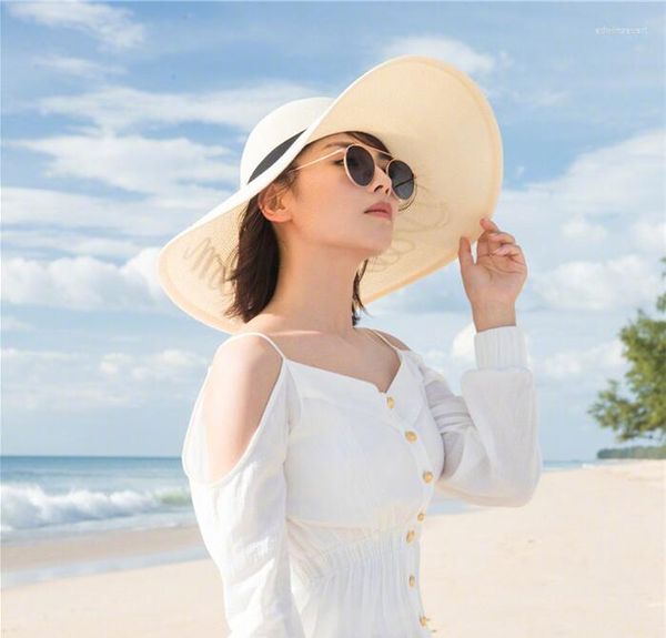 Chapeaux à large bord Fashion Edge Summer Ladies Sun Hat Soft Top Pliable Simple Bow Beach Cap Lady