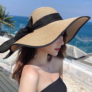 Sombreros de borde anchos moda folable protección solar para mujeres sombrero de paja floppy verano uv beach gorra dama viajar