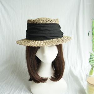 Sombreros de ala ancha moda francesa Retro Flat Top Ribbon mujeres verano elegante chica sombrilla vacaciones playa gorra protección solar sombrero de paja