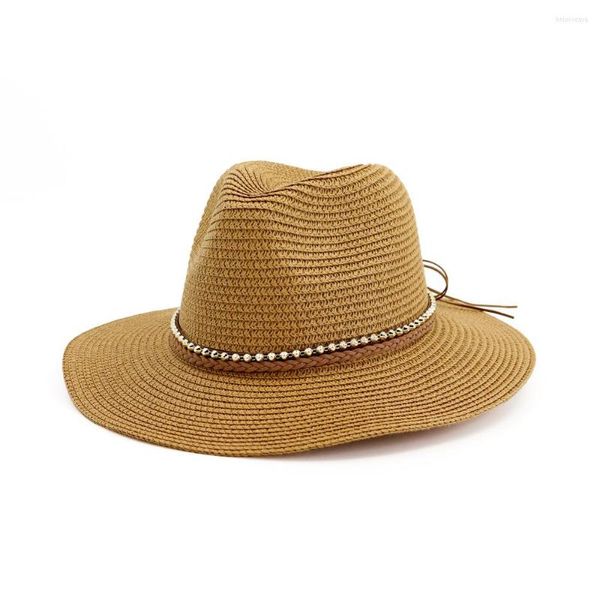 Sombreros de ala ancha, sombrero de paja de vaquero hecho a mano a la moda para mujeres y hombres, gorra de protección solar occidental sólida Unisex para viajes al aire libre en verano y playa