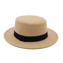 Brede rand hoeden mode imitatie wol varkenspie baten platte tophoed voor dames heren vilt fedora gambler