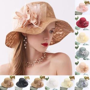 Chapeaux à large bord mode dentelle fleur grand chapeau de fête pour femmes plage soleil fleurs élégantes dames mariage Fedoras