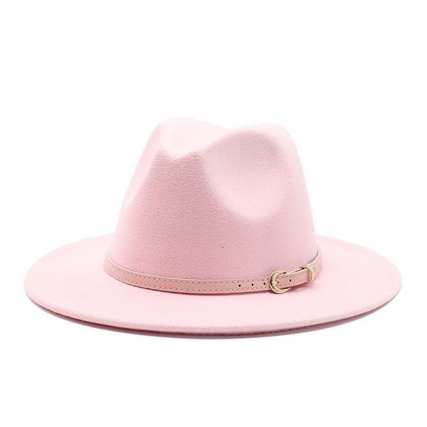 Chapeaux à large bord Mode Hommes Femmes Rose Ceinture Robe Chapeau Laine Feutre Fête Jazz Trilby Fedora En Gros