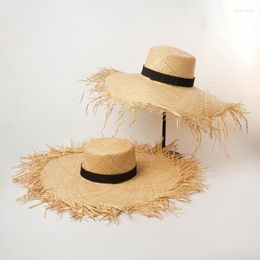 Chapeaux à large bord mode raphia chapeau de soleil été dames en plein air à larges bords plage crème solaire mariage grande paille en gros