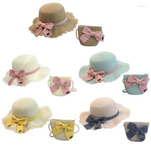 Chapeaux à large bord Chapeau de paille de mode Mini sac pour petite fille Plage Soleil Volants Brims Pêcheur Enfant 6-15Y Pographie