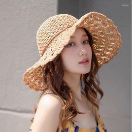 Sombreros de ala ancha, sombrero de sol sencillo a la moda de verano para mujeres, playa, niñas, viajes en la playa, protector solar de paja plegable, protección UV, gorra para mujer