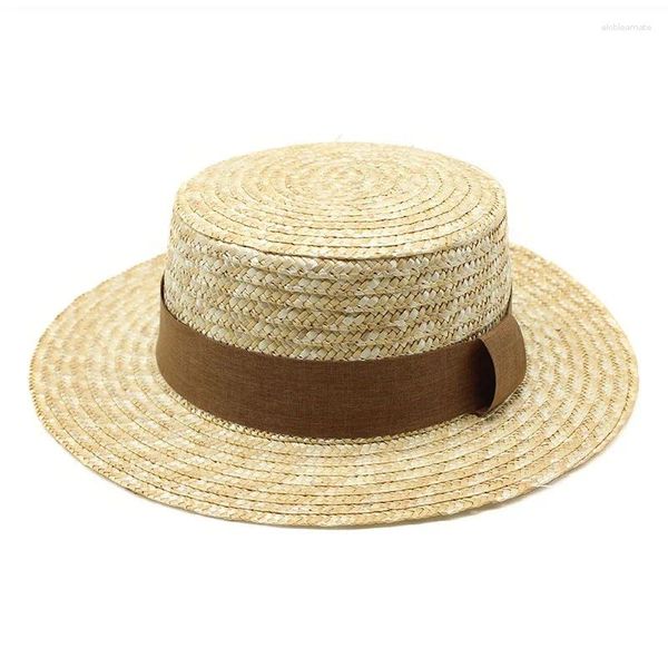 Sombreros de ala ancha moda verano mujeres sombrero de sol de trigo natural 7 cm canotier playa paja dama casual primavera otoño gorras de protección