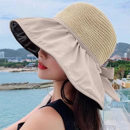 Chapeaux à large bord Chapeau de soleil de mode Femmes durables Summer Sunbonnet Pliable Bow Tie Décor Cap pour l'extérieur