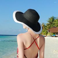 Chapeaux à bord large fashion femmes pliables noires blanc paille chapeau de soleil floppy grande capuche de la plage d'été plage panama casquettes de protection