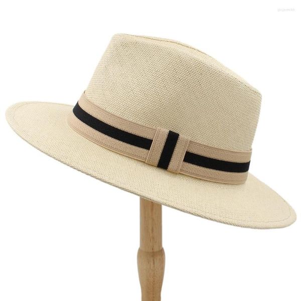 Chaps à bord large fashion femmes hommes hommes paille chapeau avec panama pour plage fedora jazz taille 56-58 cm