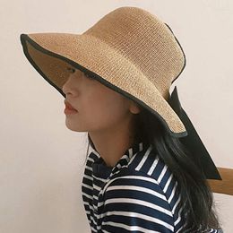 Sombreros de borde anchos moda para mujeres sombrero de paja verano playa sol pescerman negros cinta natural color chicas planas plegables al aire libre