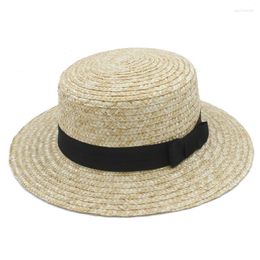 Chapeaux à large bord Mode Femmes Summer Boater Toquilla Chapeau de soleil de paille pour dame élégante Flat Fedora Panama Top Sunbonnet avec Bowknot Eger22