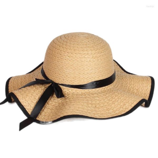 Sombreros de ala ancha Moda Mujeres Verano Cool Papel Cap Playa Viaje Panamá Sombrero con cinta Bowknot para damas