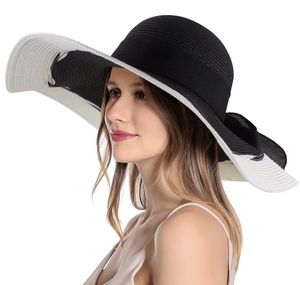 Chapeaux à large bord Mode Femmes Sun Chapeau de paille UV UPF 50 Été Pliable Roll Up Floppy Beach Cap pour WomenWide