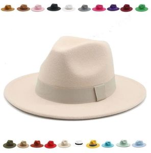 Brede rand hoeden fe vrouwen winter voor lintband heren klassieker beige bruiloft kerk bowler cap chapeau femme 2209168163841