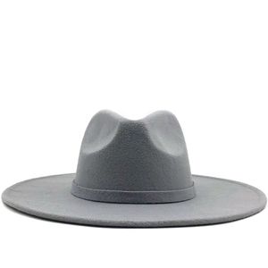 Brede rand hoeden fedora hoed voor vrouwen solide kleur wol vilt heren herfst winter panama gok grijze jazz cap 239G