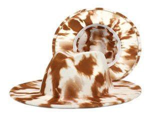 Chapéus de borda larga Fedora Mulheres Homens Tie Dye Outono Inverno Vintage Fascinator Multicolor Azul Vermelho Branco Chapéu de Feltro1018292