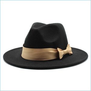 Chapeaux à large bord Feutre Fedora Chapeaux pour femmes Bowknot Chapeau à large bord Dames Casquettes formelles Femme Jazz Top Filles Panama Cap Mode Ch Bdehome Dhrhd