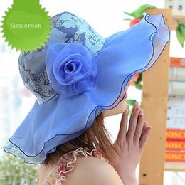 Chapeaux à large bord femme été dentelle ceinture soleil chapeau de plage mode fleur femmes pliable Anti-UV tissu crème solaire casquette de voyage V3