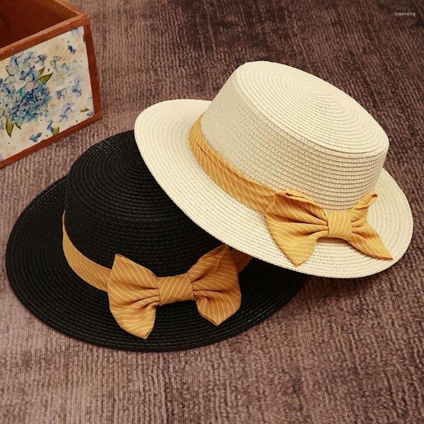 Sombreros de ala ancha para mujer, sombrero de paja de verano, gorra para el sol en la playa, Fedora pequeña, pajarita a cuadros, 56-58cm, tejido 2023, moda para mujer, salida TY0155