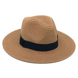 Sombreros de ala ancha Femme Vintage Panamá Sombrero Hombres Paja Fedora Sunhat Mujeres Verano Playa Visera Cap Chapeau Cool Jazz Trilby Sombrero297U